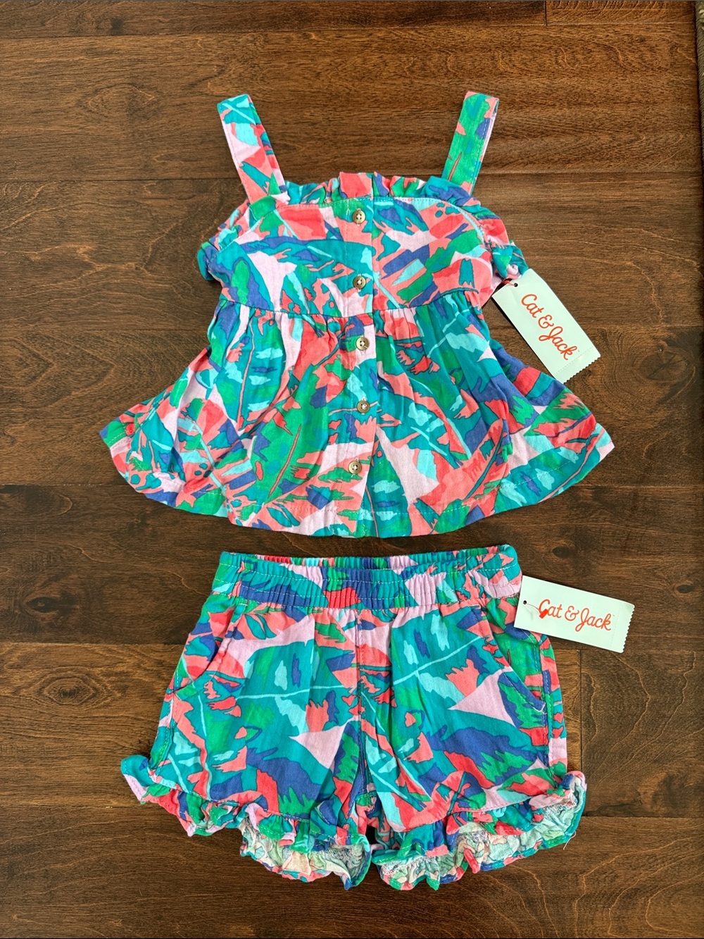 NEW Cat & Jack 2-piece Summer Set Outfit Toddler Girls Size 2T Tropical Beach